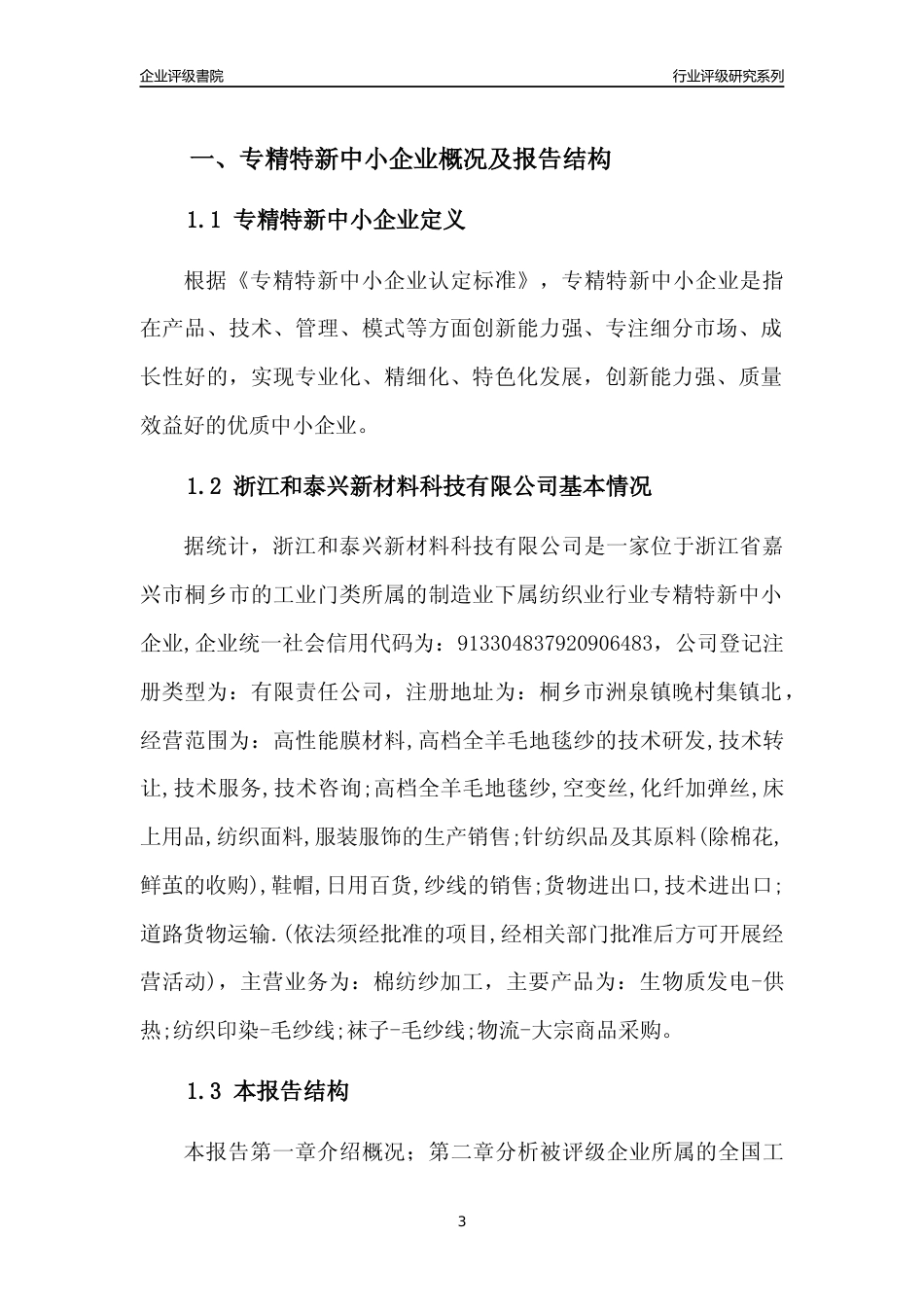 [专精特新]浙江和泰兴新材料科技有限公司行业竞争力评级分析报告(2023版)_第3页