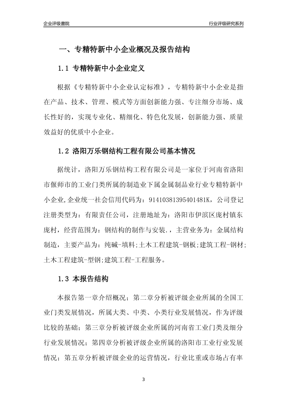 [专精特新]洛阳万乐钢结构工程有限公司行业竞争力评级分析报告(2023版)_第3页