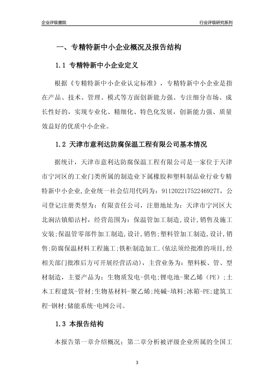 [专精特新]天津市意利达防腐保温工程有限公司行业竞争力评级分析报告(2023版)_第3页