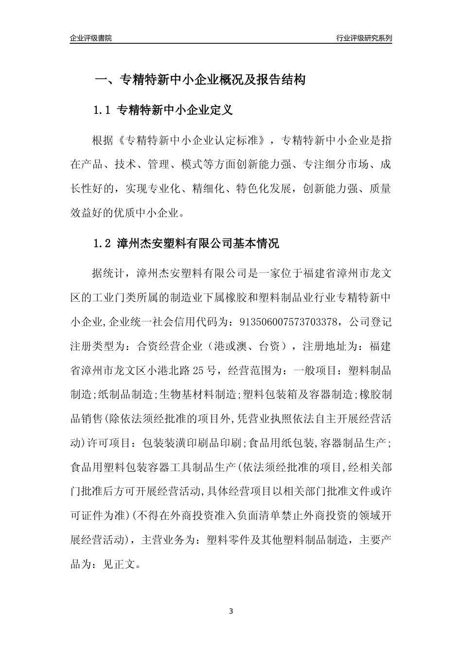 [专精特新]漳州杰安塑料有限公司行业竞争力评级分析报告(2023版)_第3页