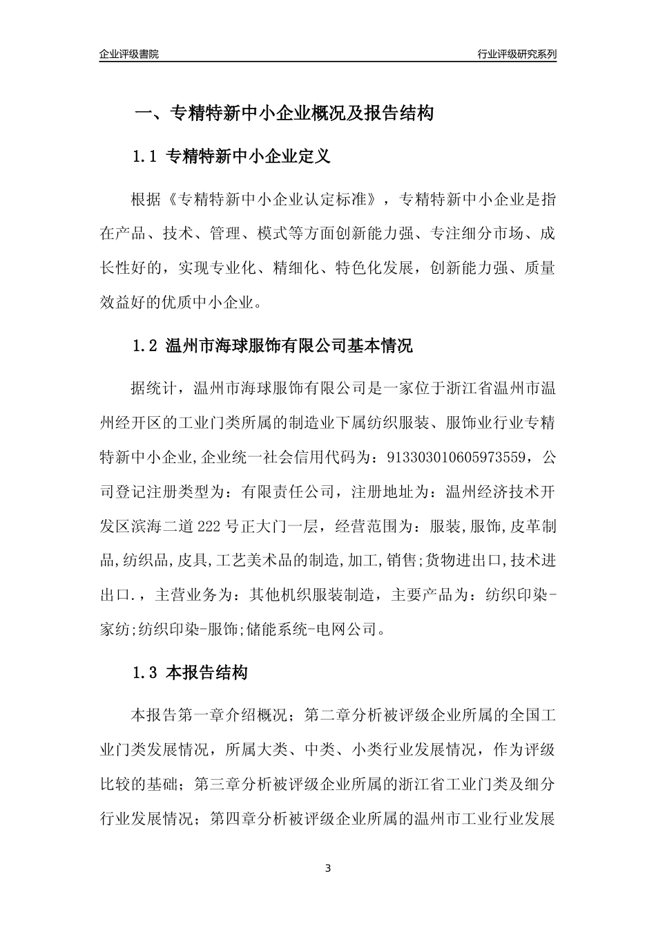 [专精特新]温州市海球服饰有限公司行业竞争力评级分析报告(2023版)_第3页