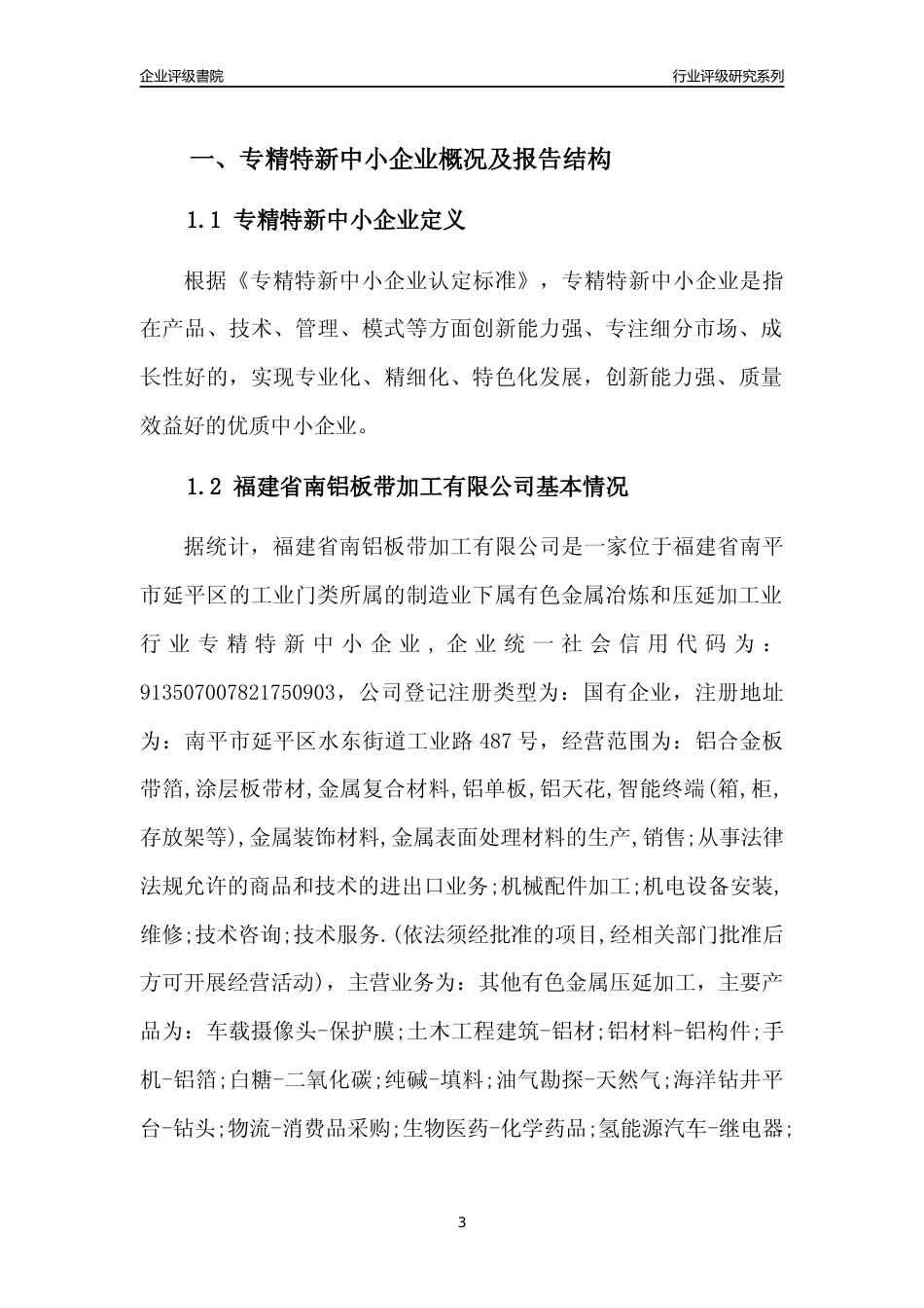 [专精特新]福建省南铝板带加工有限公司行业竞争力评级分析报告(2023版)_第3页