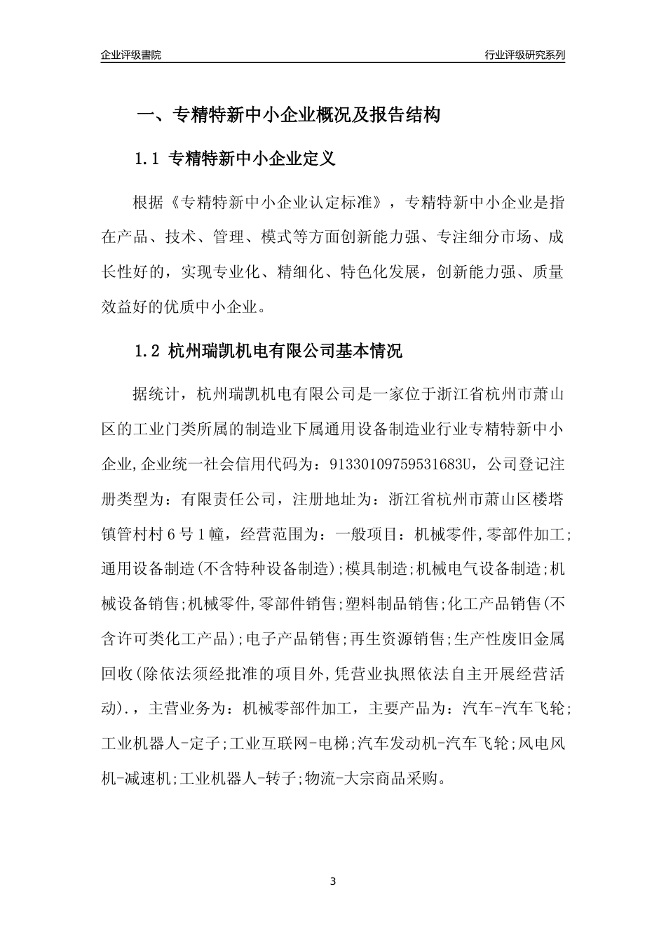 [专精特新]杭州瑞凯机电有限公司行业竞争力评级分析报告(2023版)_第3页