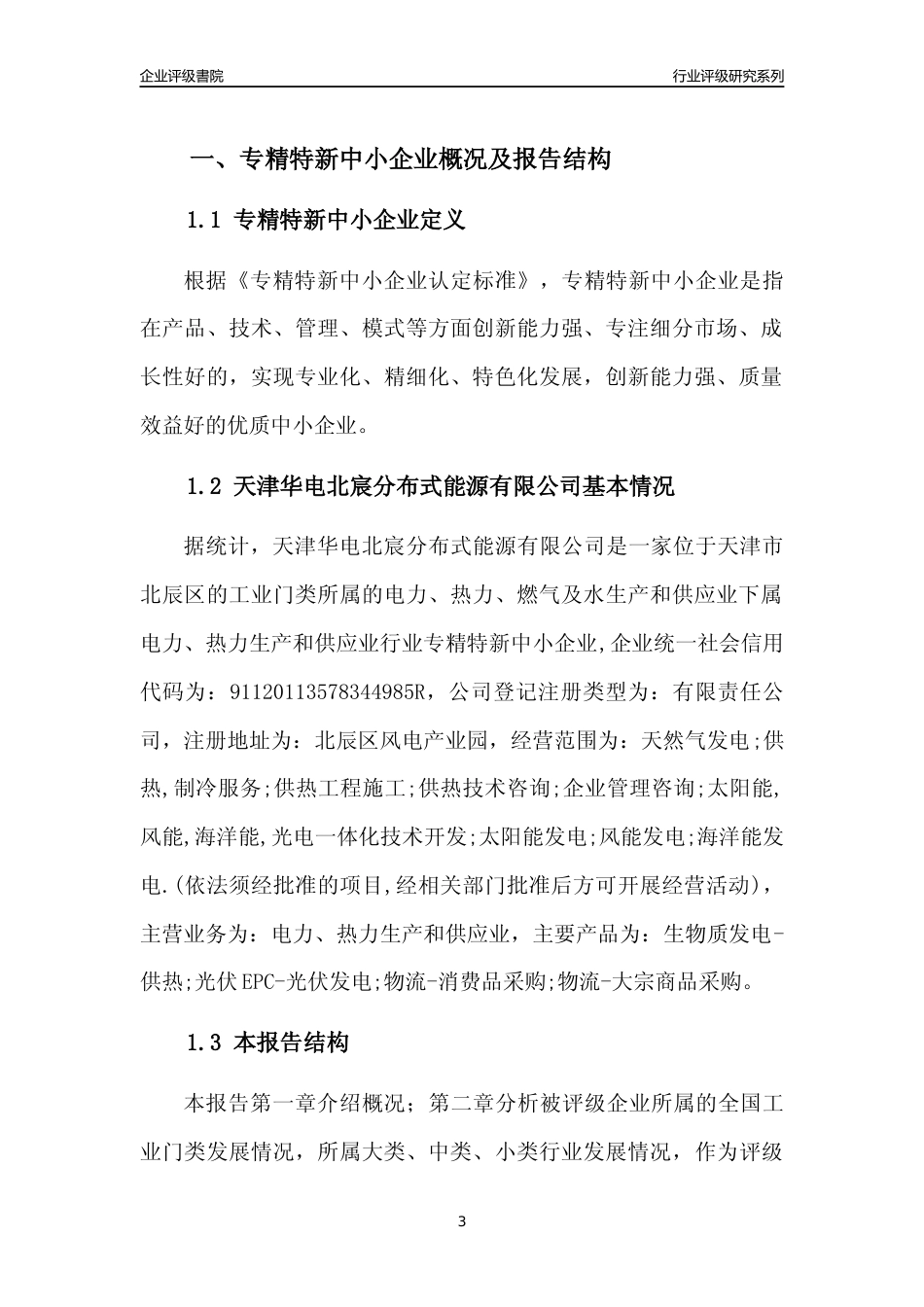 [专精特新]天津华电北宸分布式能源有限公司行业竞争力评级分析报告(2023版)_第3页