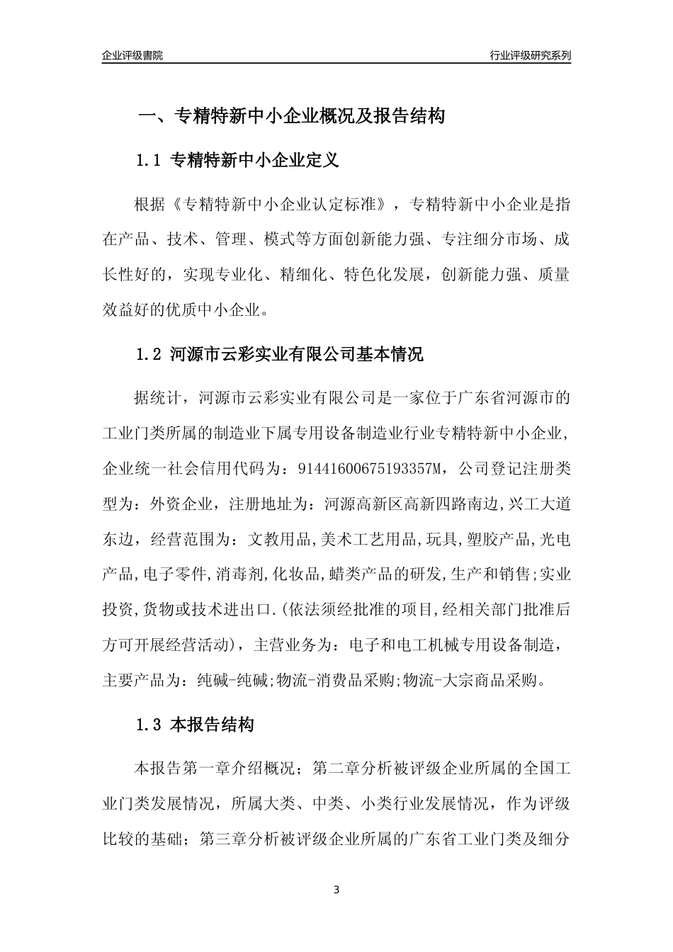 [专精特新]河源市云彩实业有限公司行业竞争力评级分析报告(2023版)_第3页