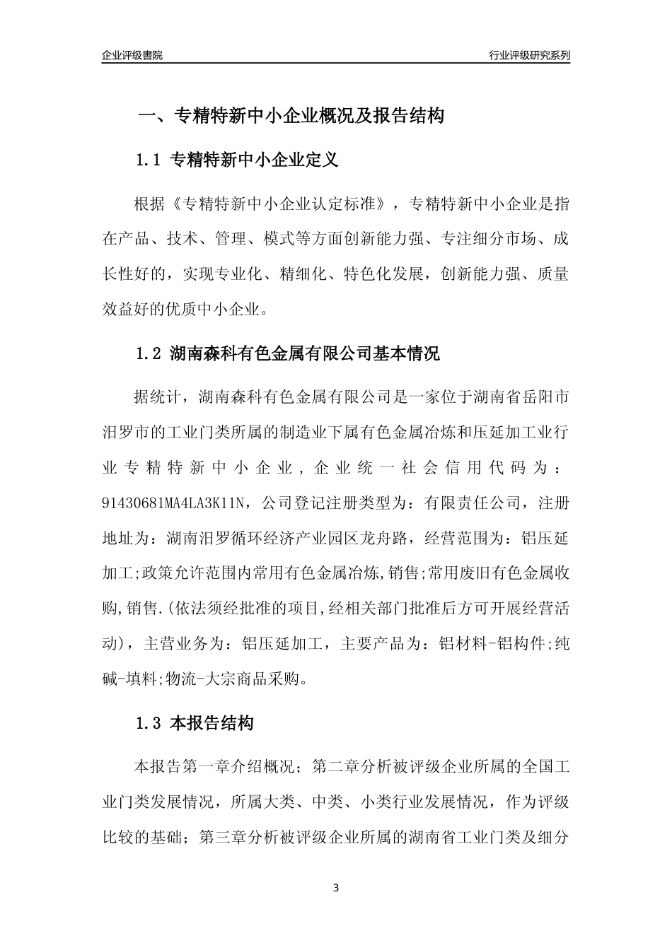 [专精特新]湖南森科有色金属有限公司行业竞争力评级分析报告(2023版)_第3页