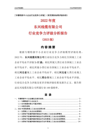 [专精特新]东兴线缆有限公司行业竞争力评级分析报告(2023版)