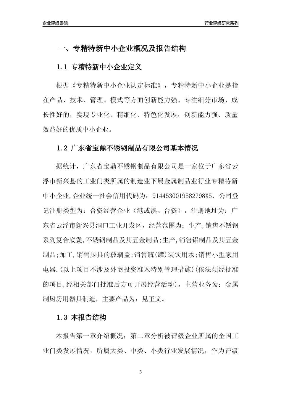 [专精特新]广东省宝鼎不锈钢制品有限公司行业竞争力评级分析报告(2023版)_第3页