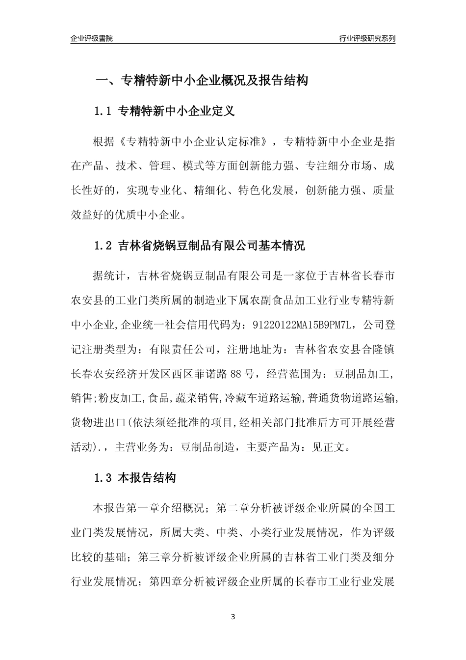 [专精特新]吉林省烧锅豆制品有限公司行业竞争力评级分析报告(2023版)_第3页