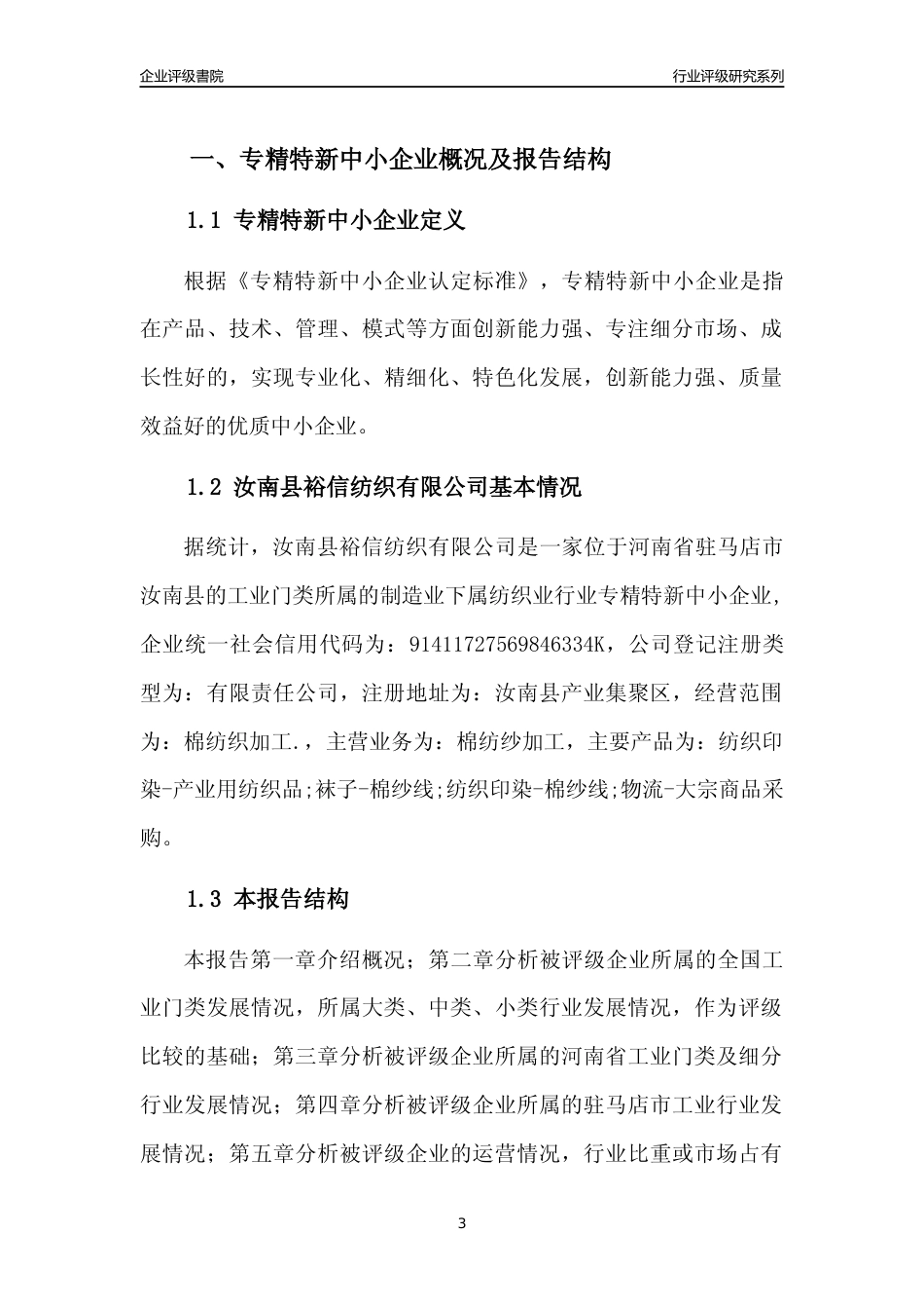 [专精特新]汝南县裕信纺织有限公司行业竞争力评级分析报告(2023版)_第3页