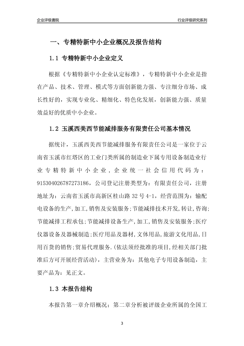 [专精特新]玉溪西美西节能减排服务有限责任公司行业竞争力评级分析报告(2023版)_第3页