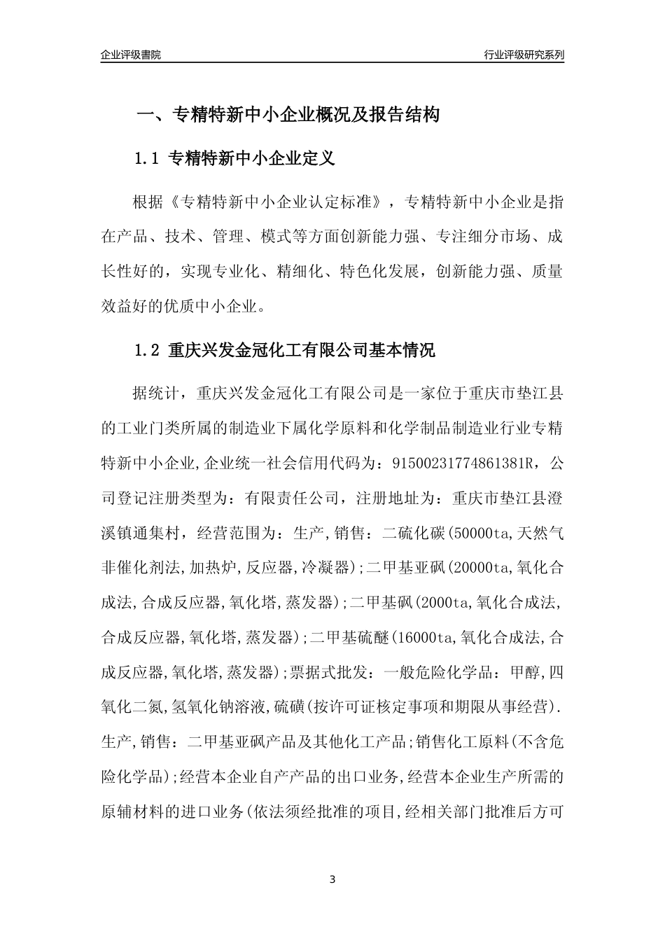 [专精特新]重庆兴发金冠化工有限公司行业竞争力评级分析报告(2023版)_第3页