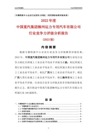 [专精特新]中国重汽集团柳州运力专用汽车有限公司行业竞争力评级分析报告(2023版)