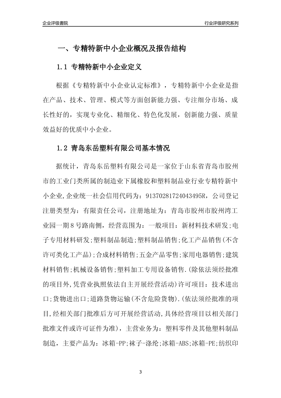 [专精特新]青岛东岳塑料有限公司行业竞争力评级分析报告(2023版)_第3页