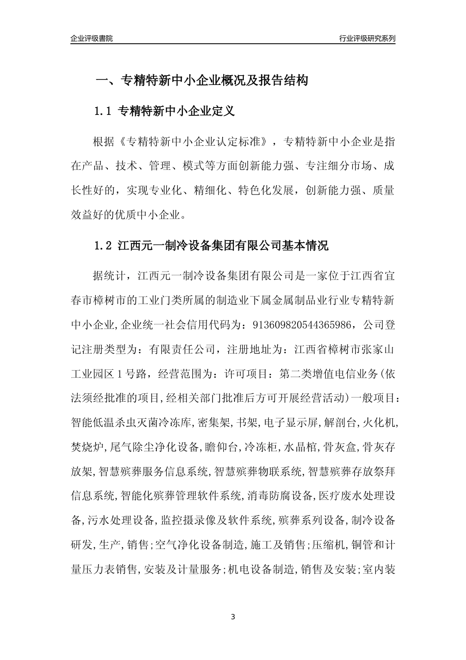 [专精特新]江西元一制冷设备集团有限公司行业竞争力评级分析报告(2023版)_第3页