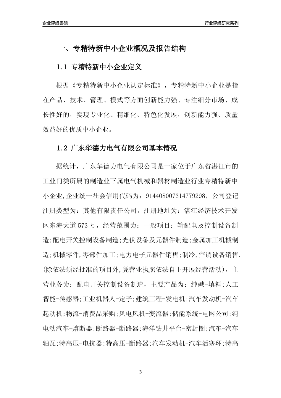 [专精特新]广东华德力电气有限公司行业竞争力评级分析报告(2023版)_第3页