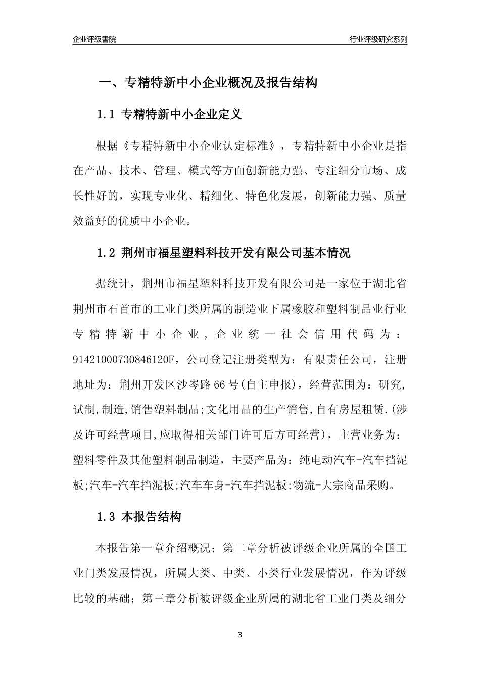 [专精特新]荆州市福星塑料科技开发有限公司行业竞争力评级分析报告(2023版)_第3页