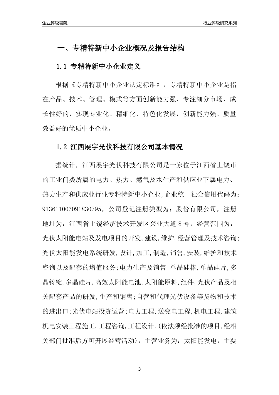 [专精特新]江西展宇光伏科技有限公司行业竞争力评级分析报告(2023版)_第3页
