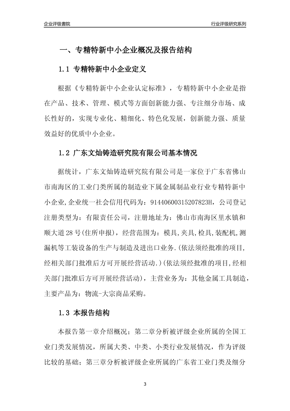 [专精特新]广东文灿铸造研究院有限公司行业竞争力评级分析报告(2023版)_第3页