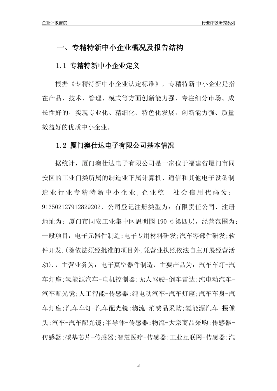 [专精特新]厦门澳仕达电子有限公司行业竞争力评级分析报告(2023版)_第3页