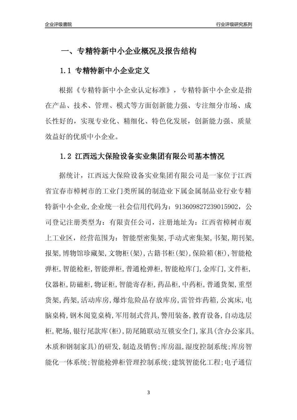[专精特新]江西远大保险设备实业集团有限公司行业竞争力评级分析报告(2023版)_第3页