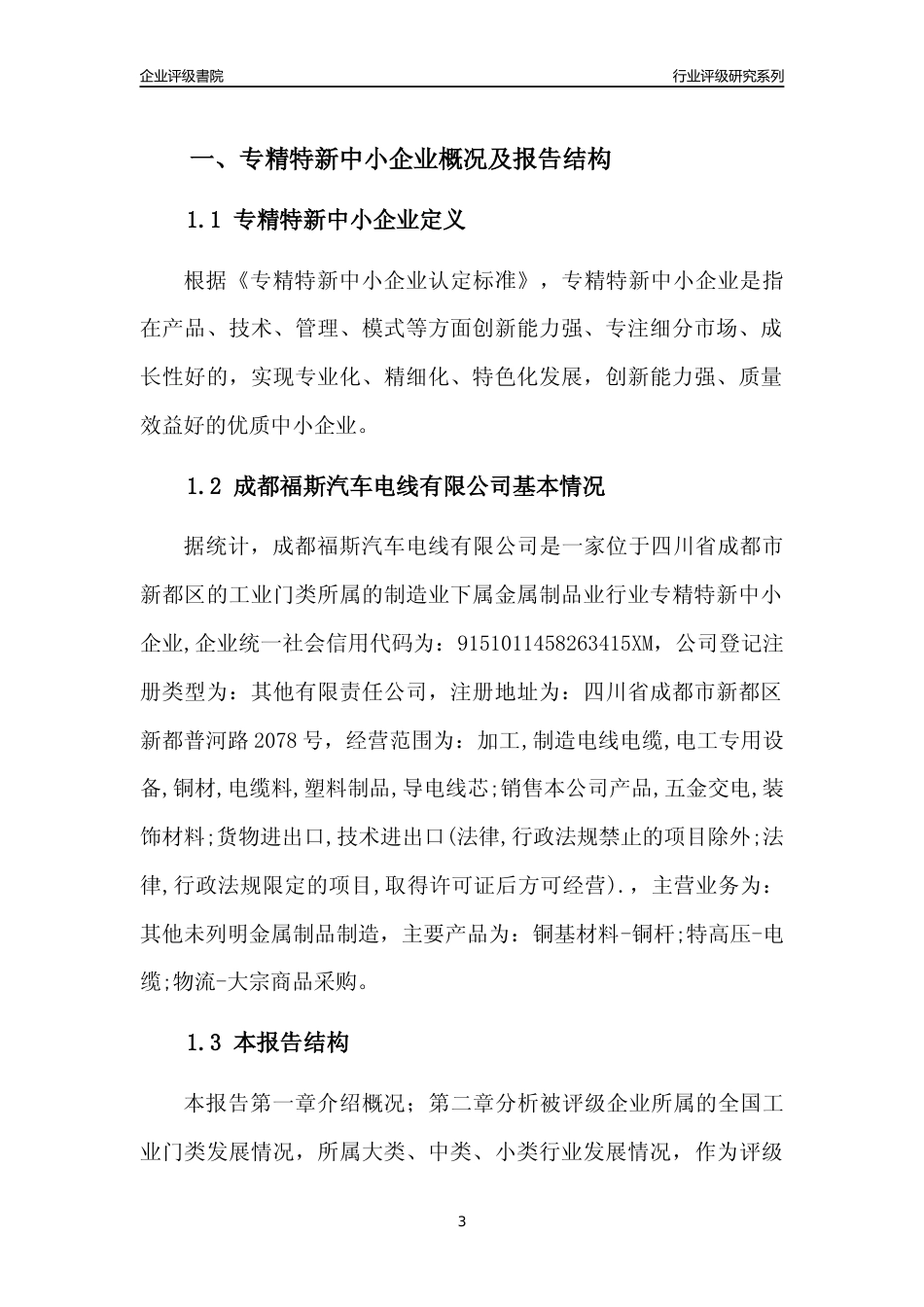[专精特新]成都福斯汽车电线有限公司行业竞争力评级分析报告(2023版)_第3页