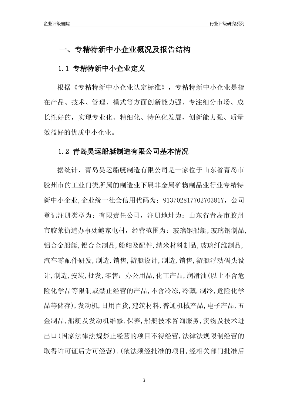 [专精特新]青岛昊运船艇制造有限公司行业竞争力评级分析报告(2023版)_第3页