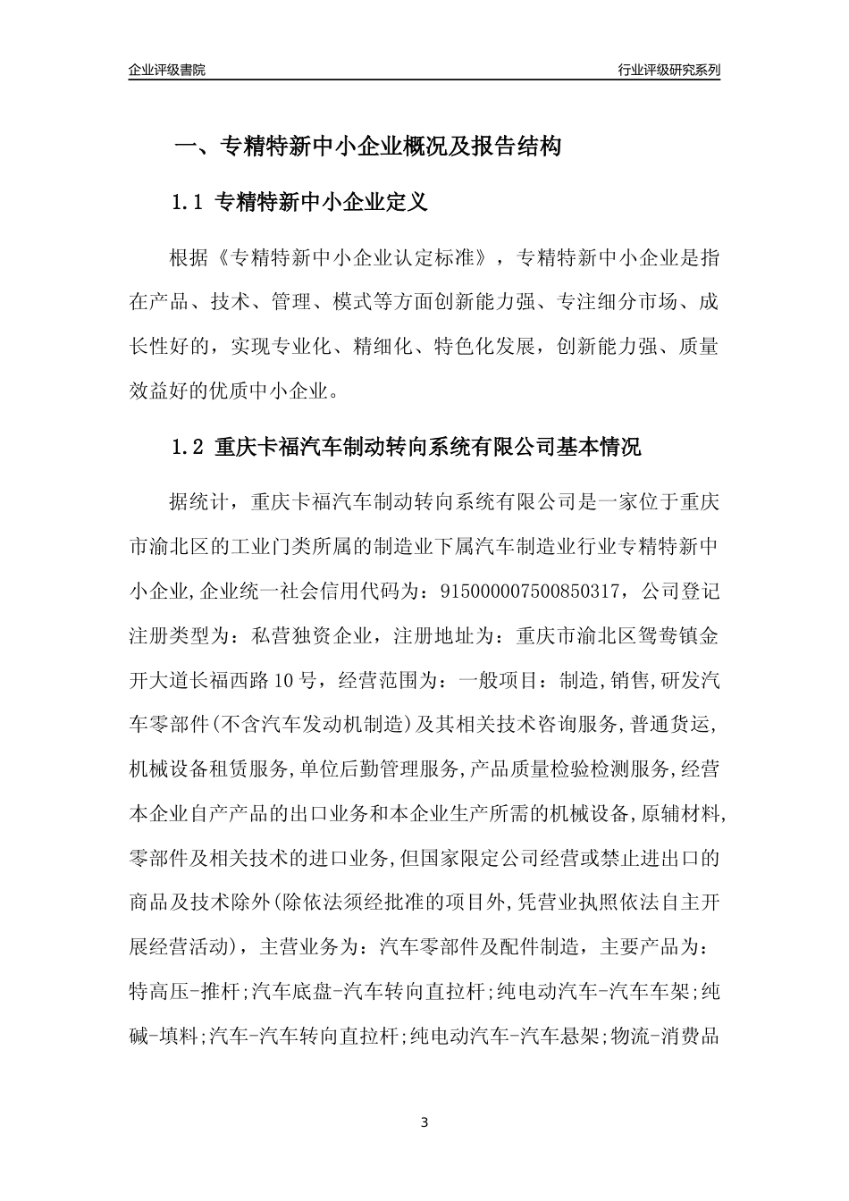 [专精特新]重庆卡福汽车制动转向系统有限公司行业竞争力评级分析报告(2023版)_第3页