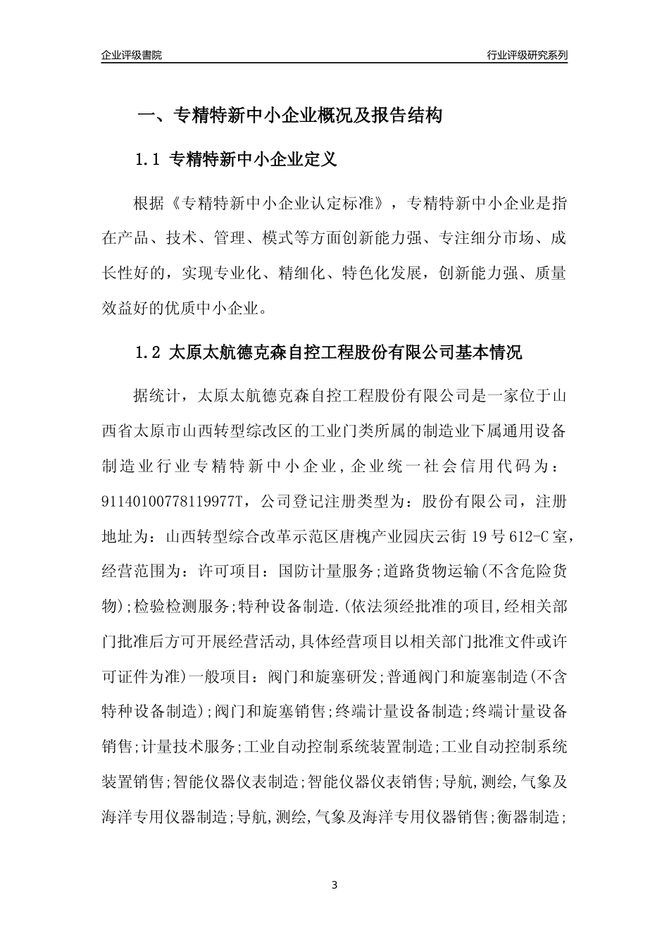 [专精特新]太原太航德克森自控工程股份有限公司行业竞争力评级分析报告(2023版)_第3页