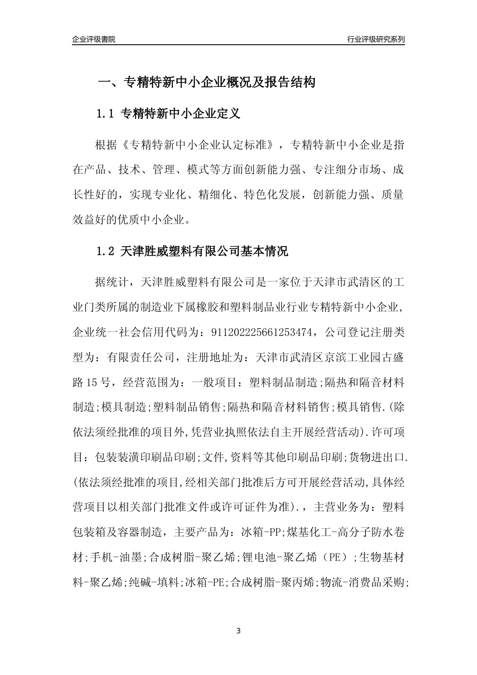 [专精特新]天津胜威塑料有限公司行业竞争力评级分析报告(2023版)_第3页