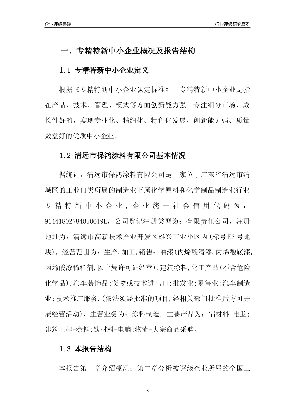 [专精特新]清远市保鸿涂料有限公司行业竞争力评级分析报告(2023版)_第3页