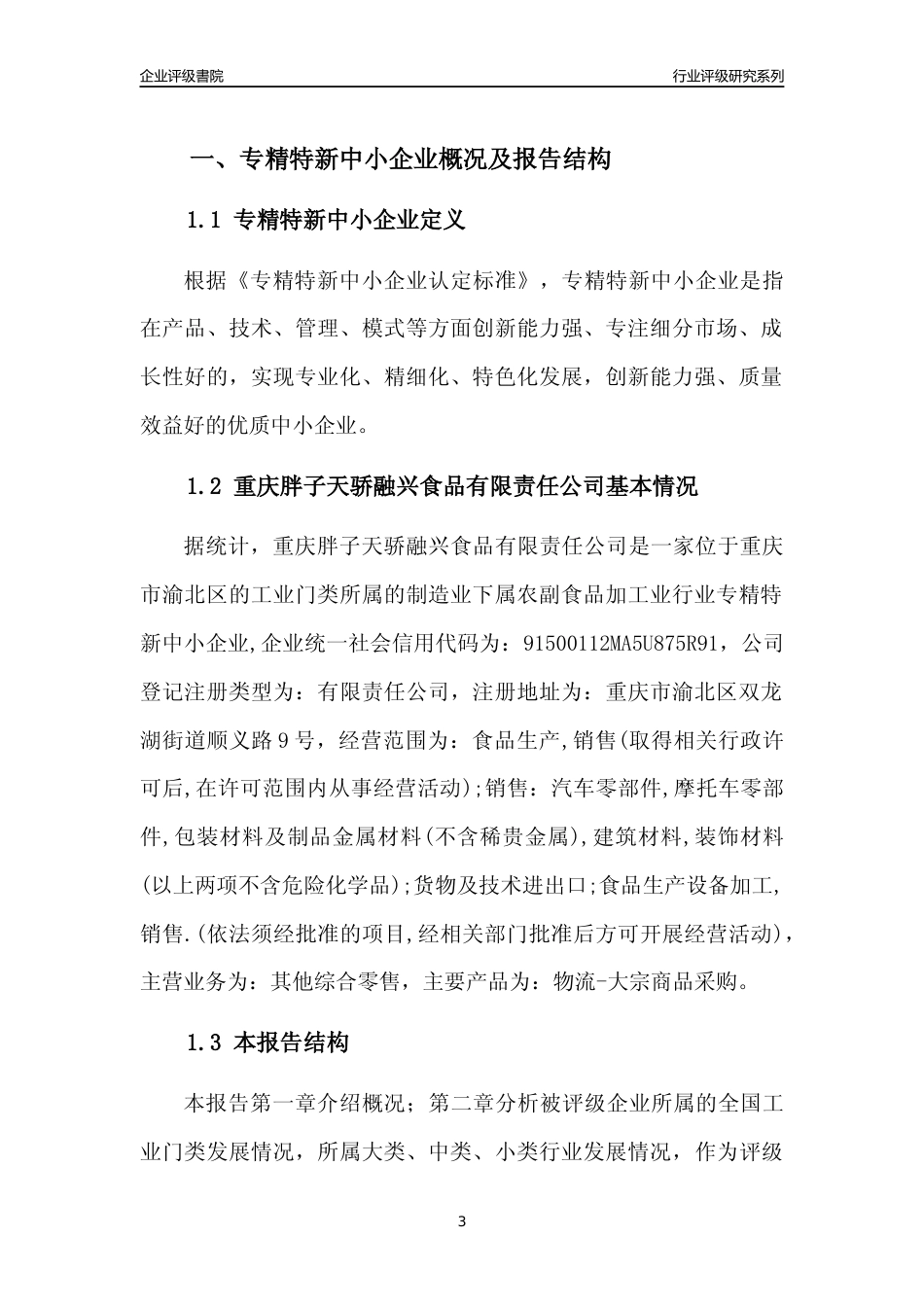 [专精特新]重庆胖子天骄融兴食品有限责任公司行业竞争力评级分析报告(2023版)_第3页