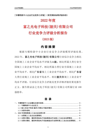 [专精特新]富之光电子科技(韶关)有限公司行业竞争力评级分析报告(2023版)
