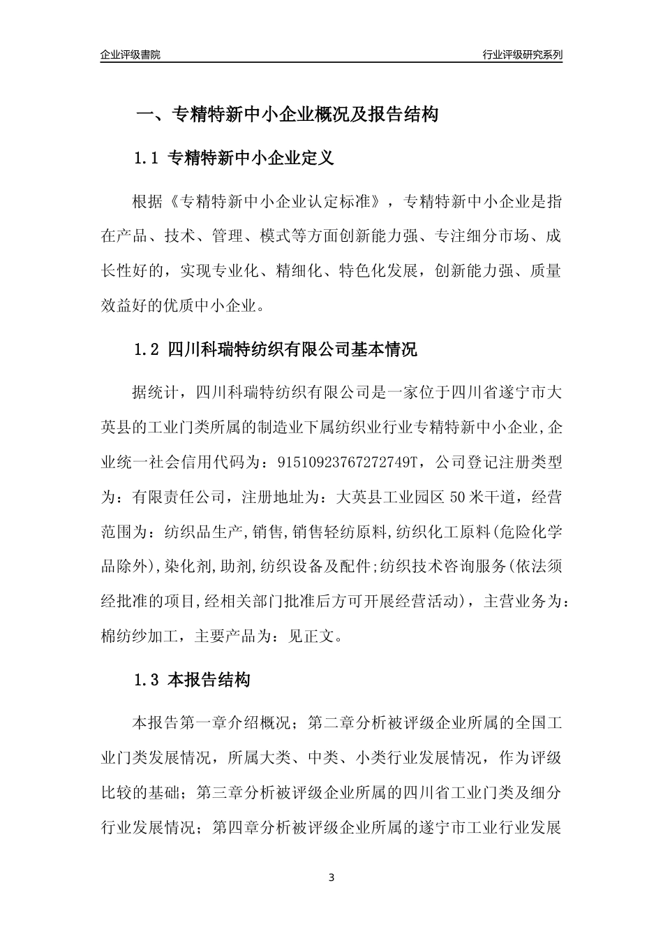 [专精特新]四川科瑞特纺织有限公司行业竞争力评级分析报告(2023版)_第3页