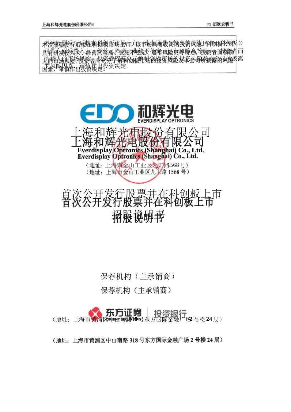 和辉光电：和辉光电首次公开发行股票并在科创板上市招股说明书_第1页