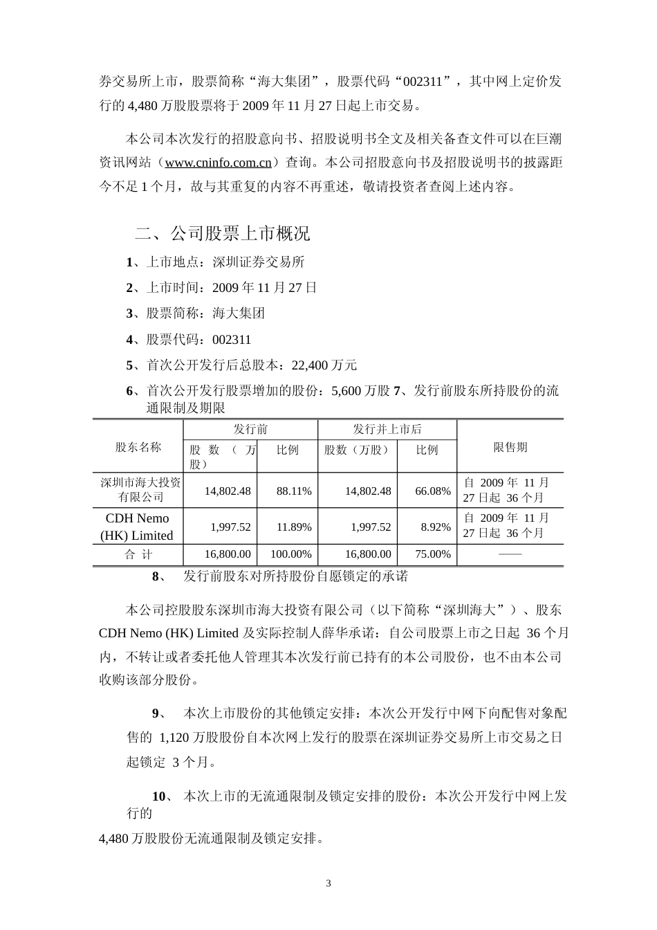海大集团：首次公开发行股票上市公告书_第3页