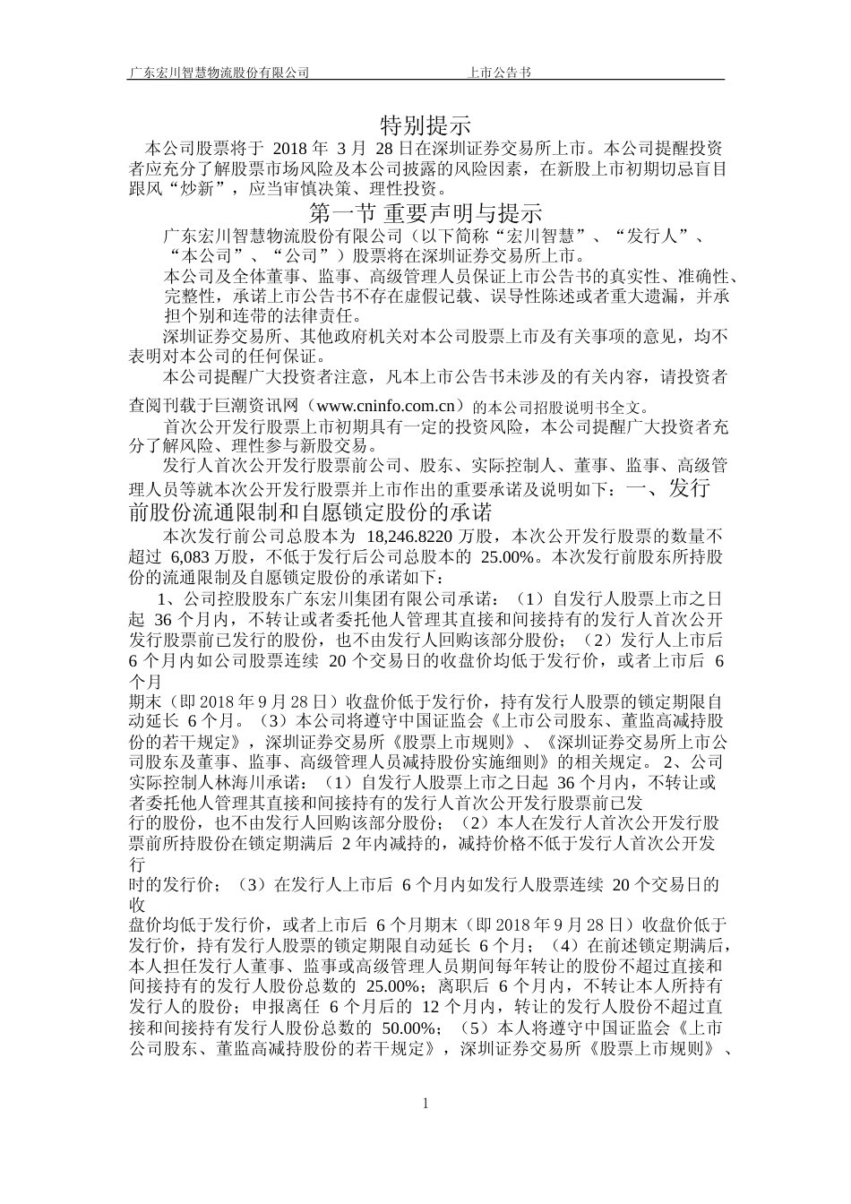 宏川智慧：首次公开发行股票上市公告书_第2页