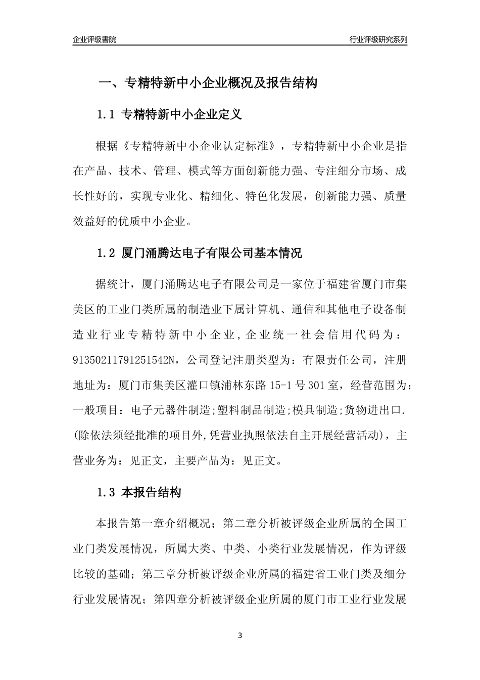 [专精特新]厦门涌腾达电子有限公司行业竞争力评级分析报告(2023版)_第3页