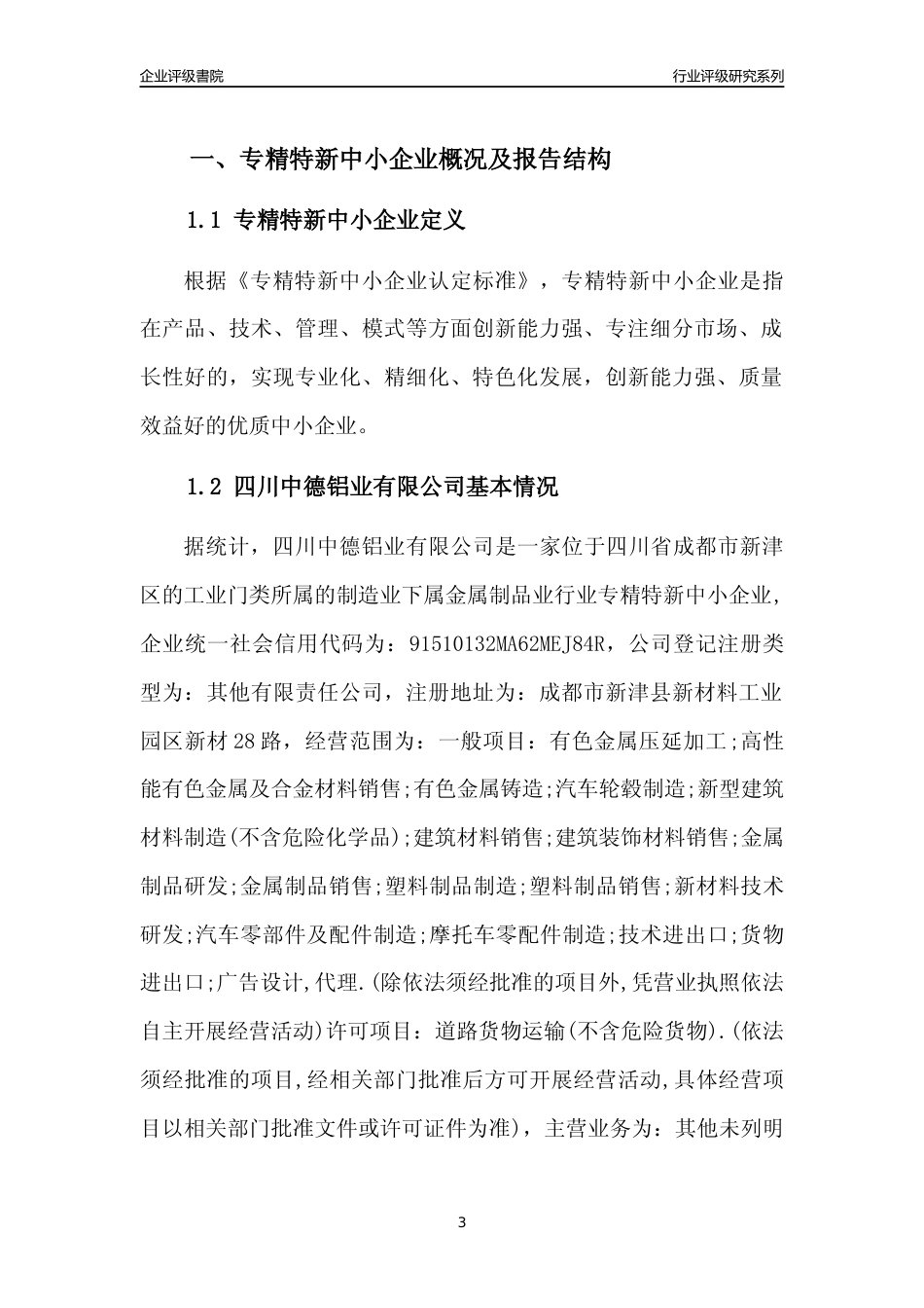 [专精特新]四川中德铝业有限公司行业竞争力评级分析报告(2023版)_第3页