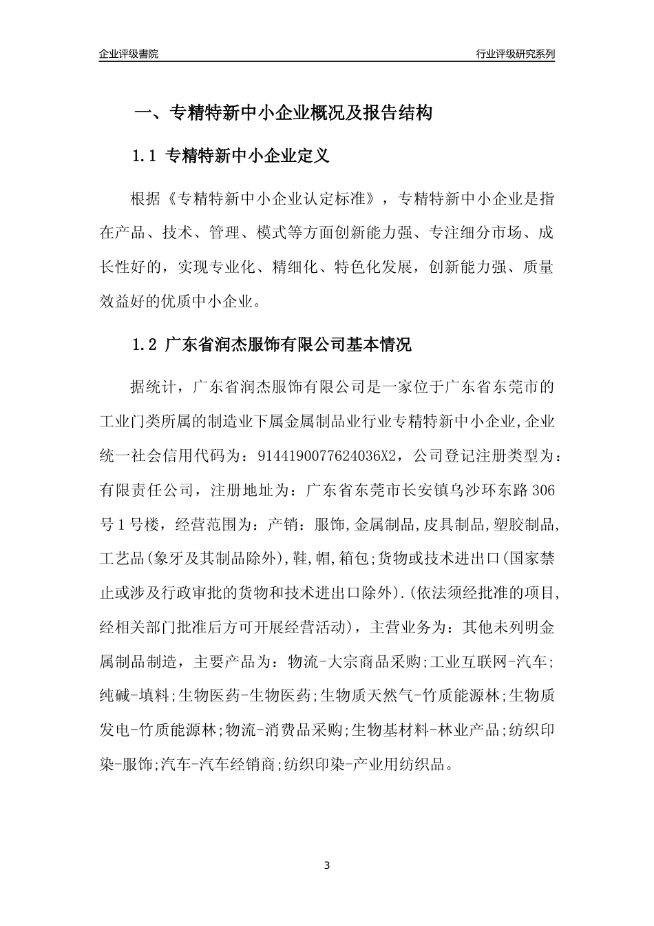 [专精特新]广东省润杰服饰有限公司行业竞争力评级分析报告(2023版)_第3页