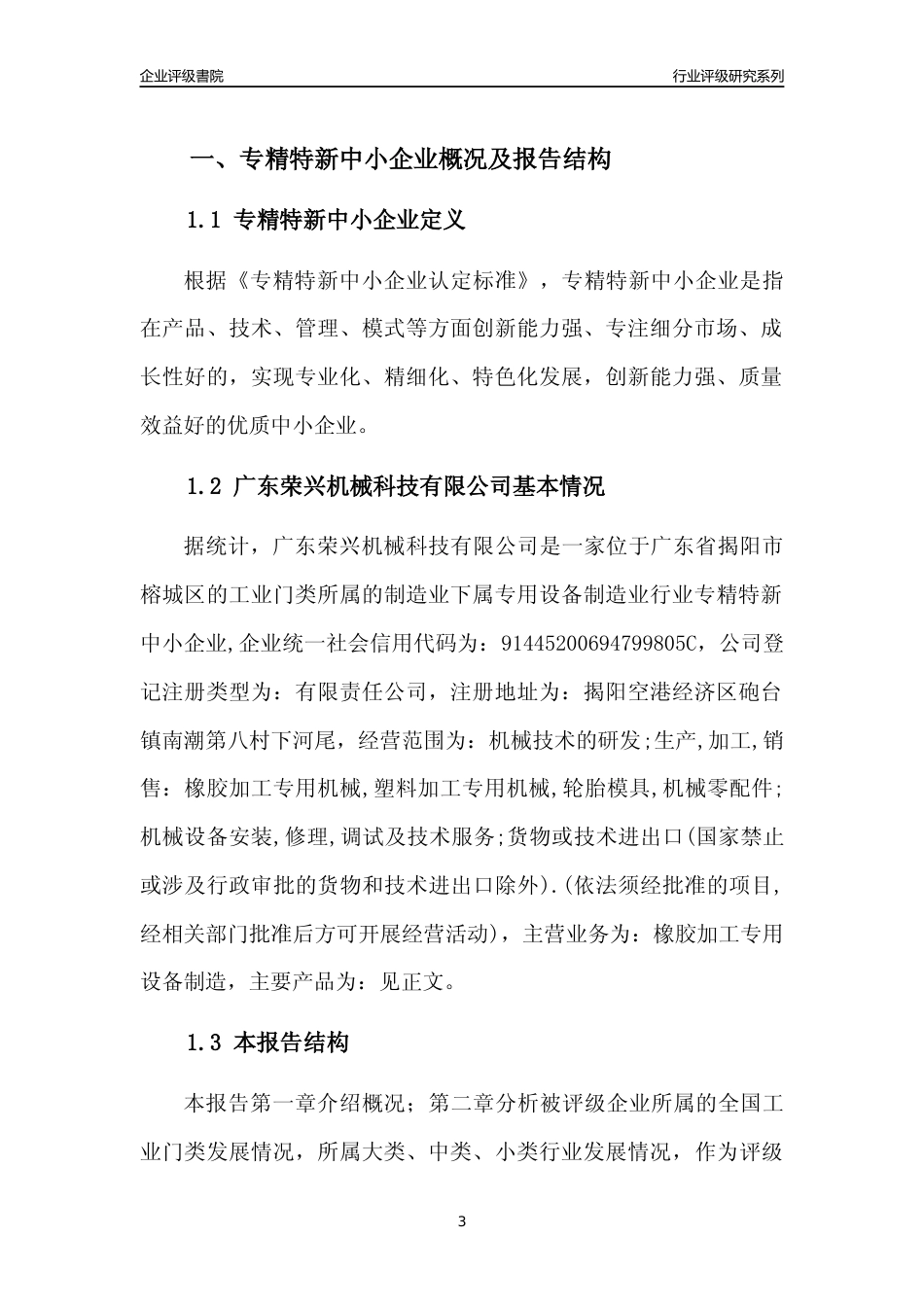 [专精特新]广东荣兴机械科技有限公司行业竞争力评级分析报告(2023版)_第3页
