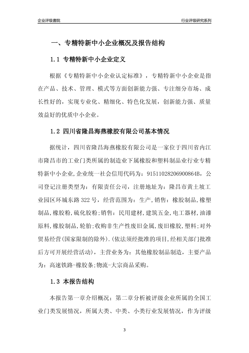 [专精特新]四川省隆昌海燕橡胶有限公司行业竞争力评级分析报告(2023版)_第3页