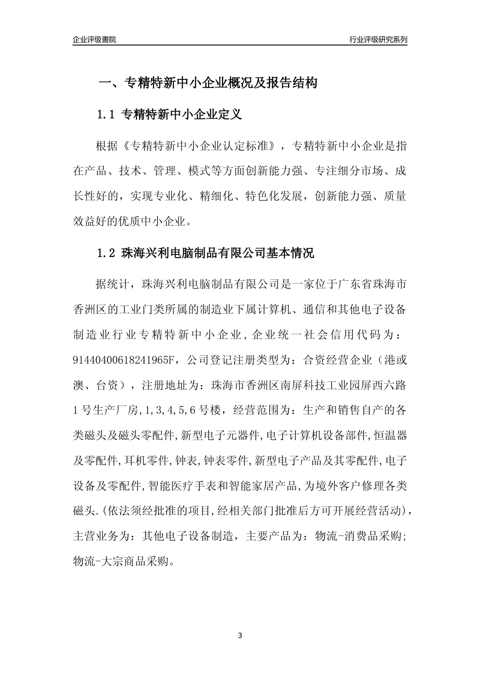 [专精特新]珠海兴利电脑制品有限公司行业竞争力评级分析报告(2023版)_第3页