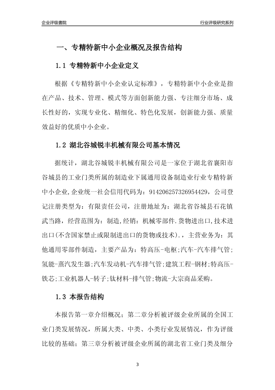 [专精特新]湖北谷城锐丰机械有限公司行业竞争力评级分析报告(2023版)_第3页