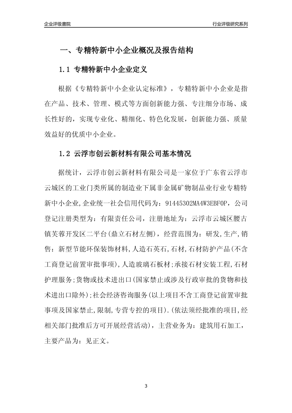 [专精特新]云浮市创云新材料有限公司行业竞争力评级分析报告(2023版)_第3页