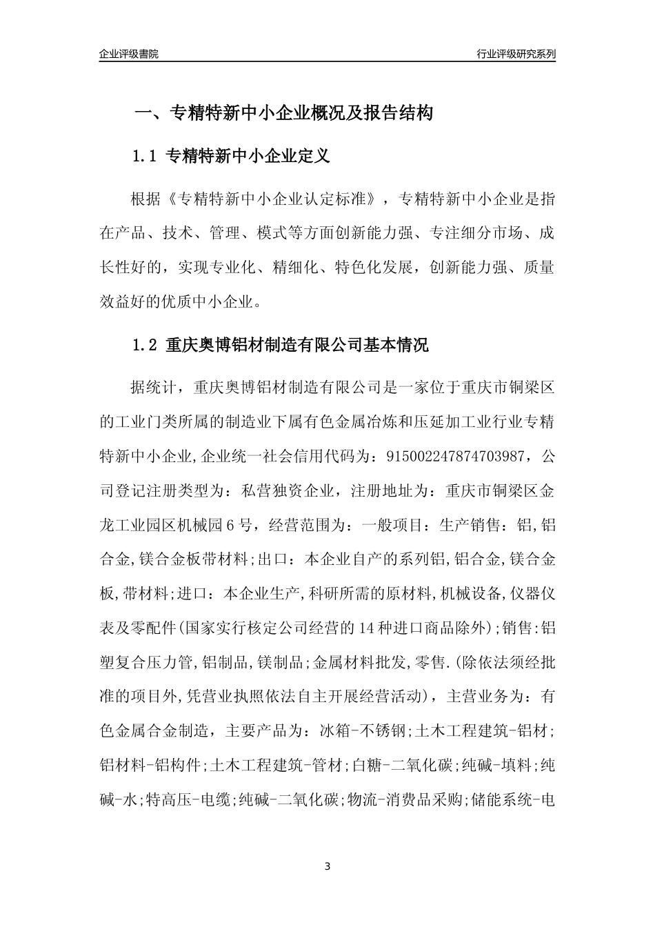 [专精特新]重庆奥博铝材制造有限公司行业竞争力评级分析报告(2023版)_第3页