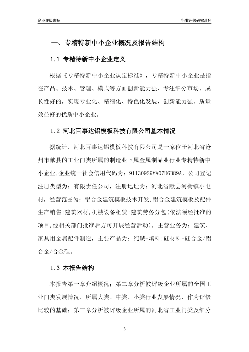 [专精特新]河北百事达铝模板科技有限公司行业竞争力评级分析报告(2023版)_第3页