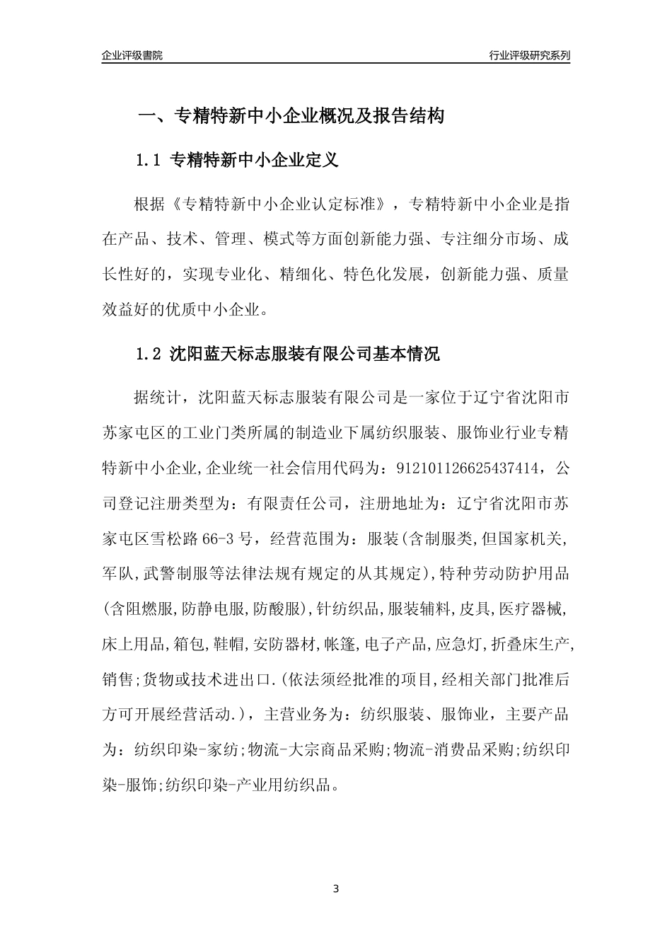 [专精特新]沈阳蓝天标志服装有限公司行业竞争力评级分析报告(2023版)_第3页