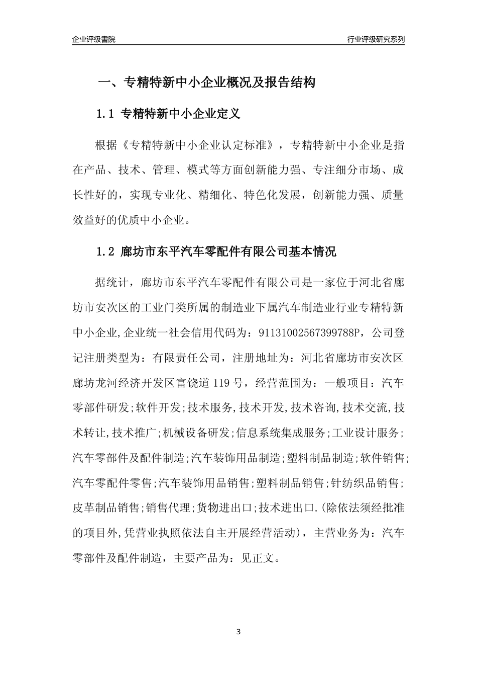 [专精特新]廊坊市东平汽车零配件有限公司行业竞争力评级分析报告(2023版)_第3页