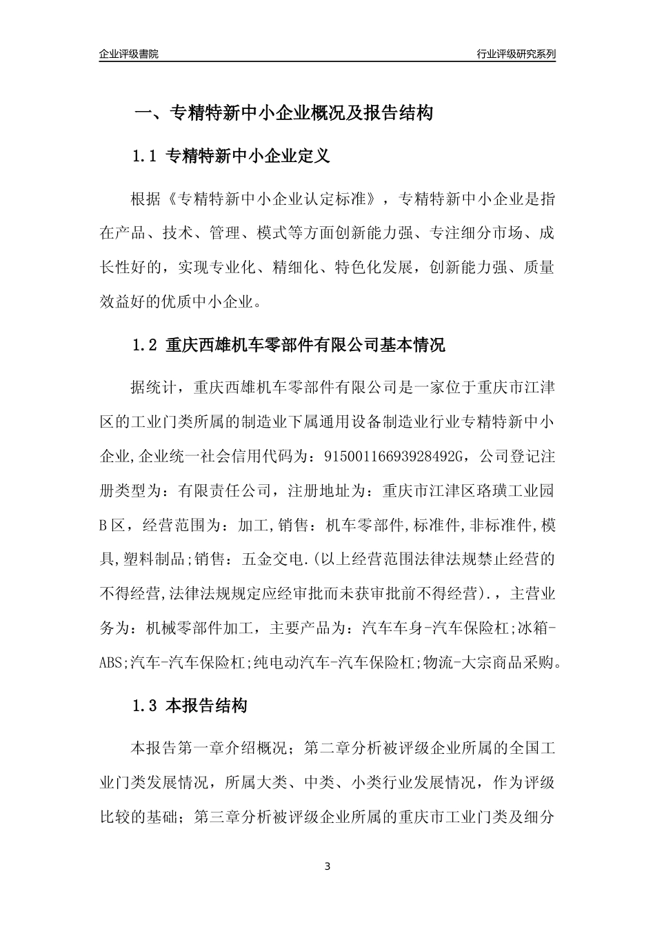 [专精特新]重庆西雄机车零部件有限公司行业竞争力评级分析报告(2023版)_第3页